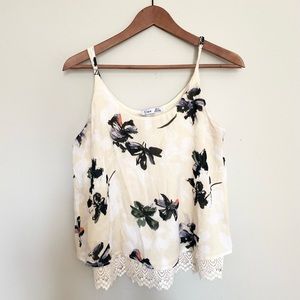 Dex Cream Floral Tank Top with Lace Hem
